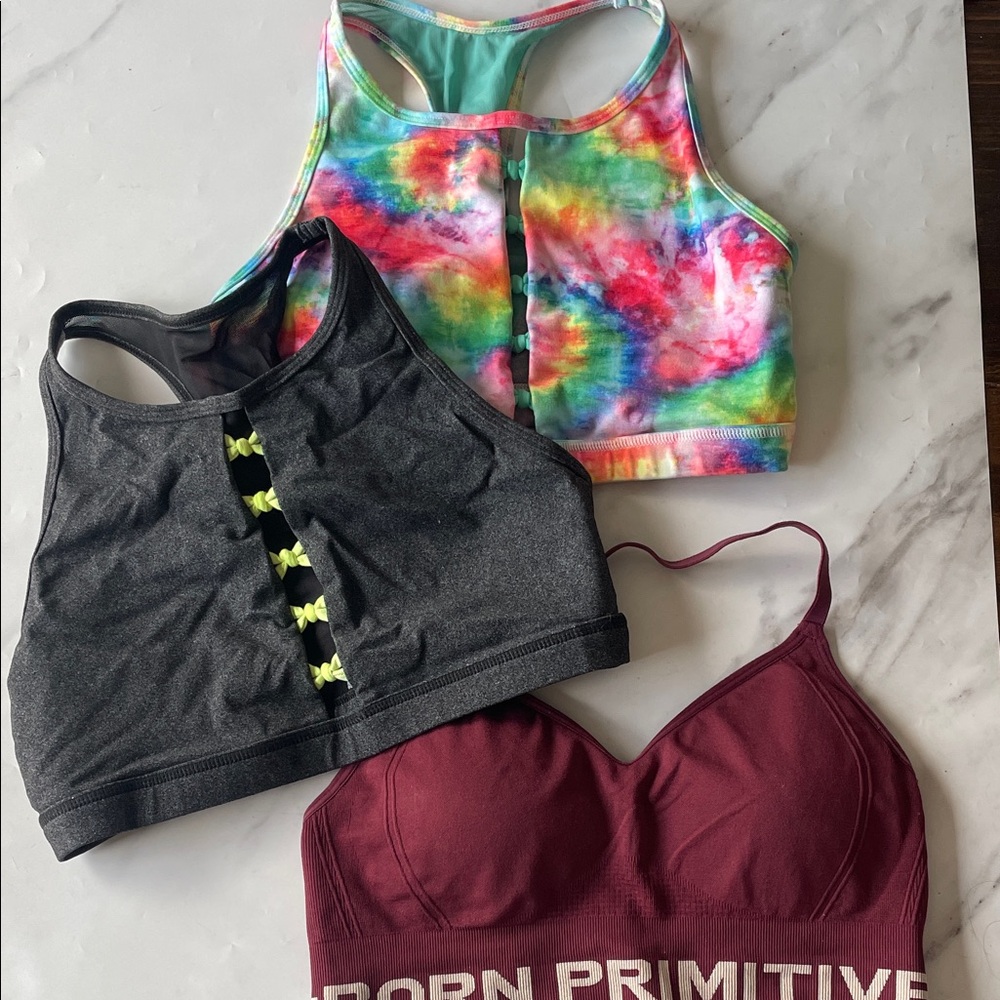 Born Primitive Women's Sports Bra Trio - Tie-Dye, Charcoal, Burgundy